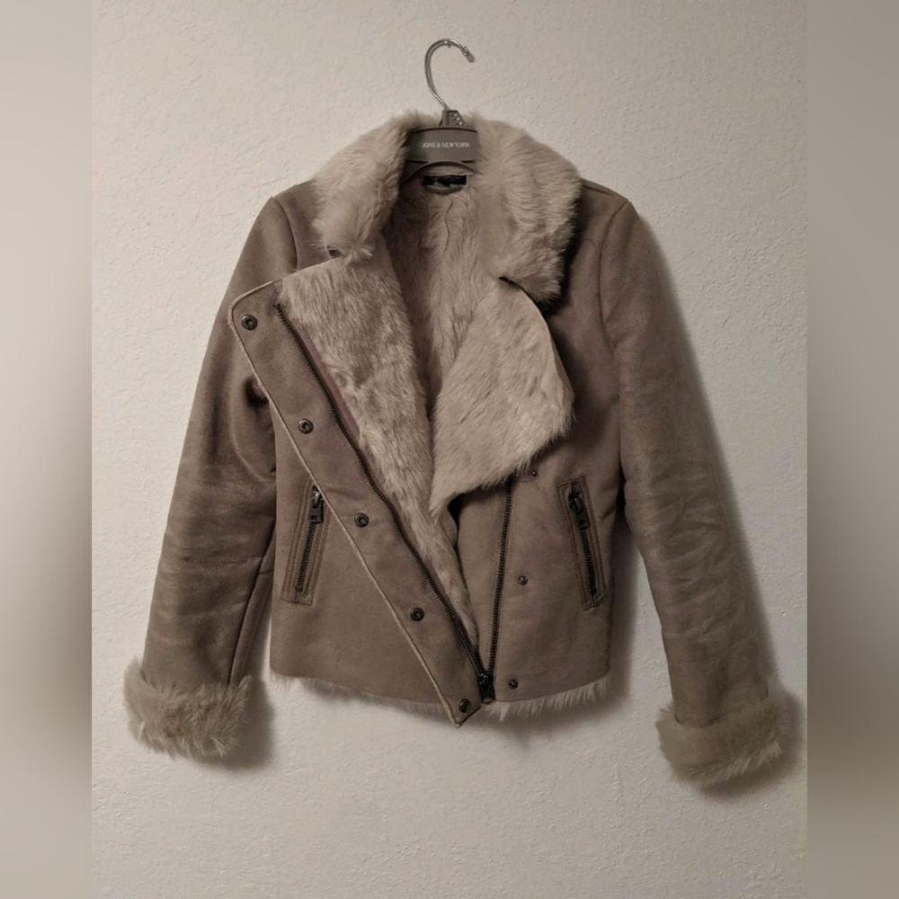 Faux Shearling Topshop Biker-Style Jacket